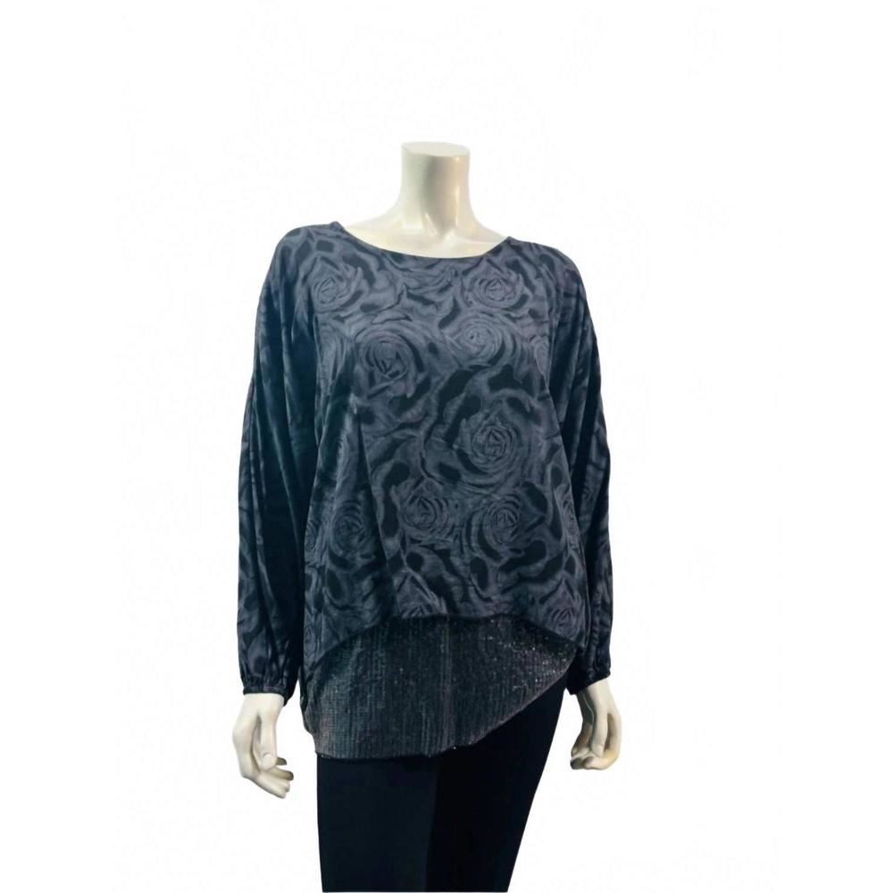 NEW CATHERINE LILLYWHITE'S women's tunic banded long sleeve top in black/gray